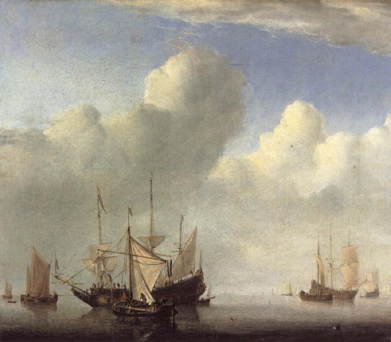 VELDE, Willem van de, the Younger A Dutch Ship Coming to Anchor and Another Under Sail